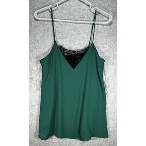 Solemio Green Tank Top X-Small Spaghetti Strap Camisole Teal Black Lace Detail